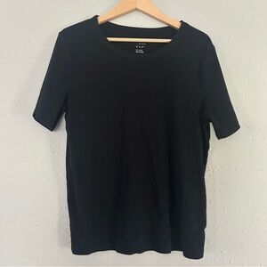 🦋 a new day Black Short Sleeve Tee Comfy Casual Ribbed Stretch Classic Neutral